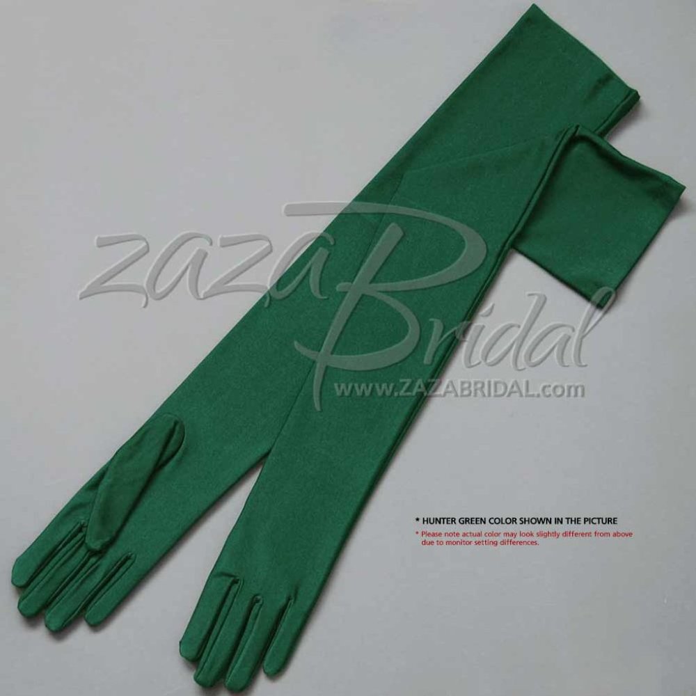 23.5″ Long 4-Way Stretch Matte Finish Satin Gloves Opera Length 16BL - HT Green